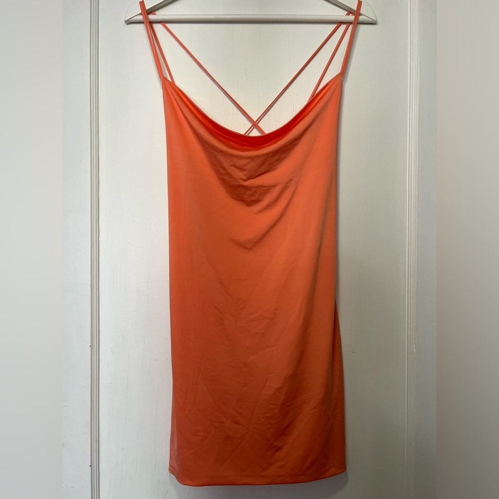 New, Forever 21 Women's Coral Open Back Flattering Mini Slip Dress. Size Small